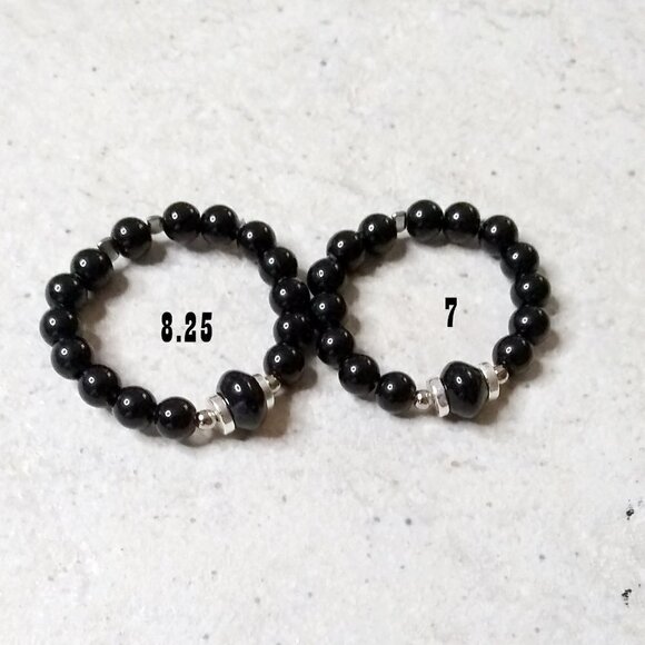 Sexy Goth Punk Biker Babe! Beaded Stack Ring - Black Onyx + Stone Beads - Picture 4 of 5